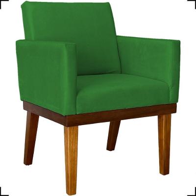 Poltrona Decorativa Para Sala Recepção Consultório Escritório Base Em Madeira Divine Suede