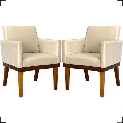 Kit 2 Poltronas Decorativa Para Sala Recepção Consultório Escritório Base Em Madeira Divine Suede