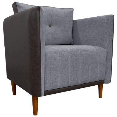 Poltrona Decorativa Para Sala Recepção Consultório Aviv Luxo Corino E Linho
