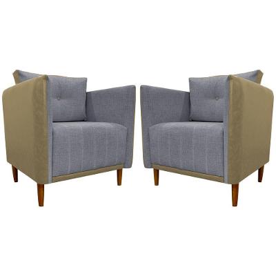 Kit 2 Poltronas Decorativa Para Sala Recepção Consultório Aviv Luxo Corino E Linho