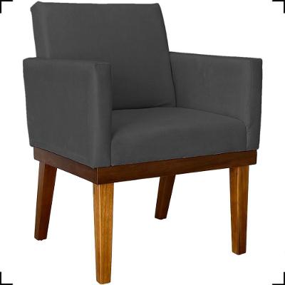 Poltrona Decorativa Para Sala Recepção Consultório Escritório Base Em Madeira Divine Suede