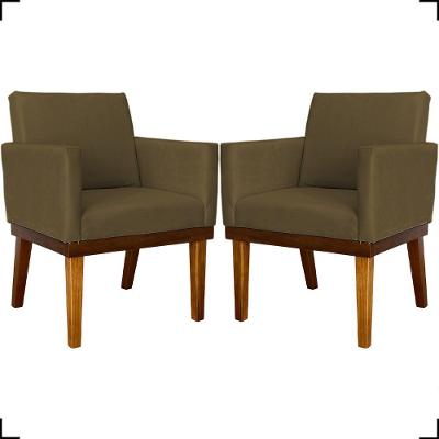 Kit 2 Poltronas Decorativa Para Sala Recepção Consultório Escritório Base Em Madeira Divine Suede