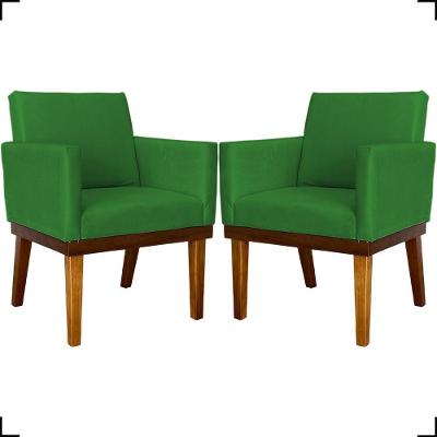 Kit 2 Poltronas Decorativa Para Sala Recepção Consultório Escritório Base Em Madeira Divine Suede