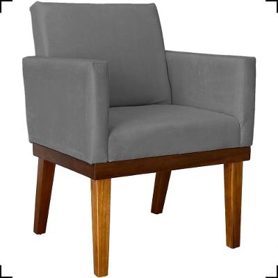 Poltrona Decorativa Para Sala Recepção Consultório Escritório Base Em Madeira Divine Suede