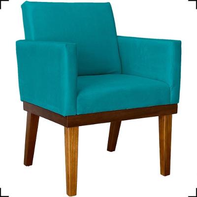 Poltrona Decorativa Para Sala Recepção Consultório Escritório Base Em Madeira Divine Suede