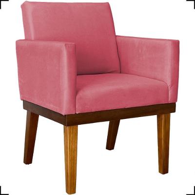 Poltrona Decorativa Para Sala Recepção Consultório Escritório Base Em Madeira Divine Suede