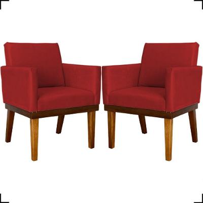 Kit 2 Poltronas Decorativa Para Sala Recepção Consultório Escritório Base Em Madeira Divine Suede