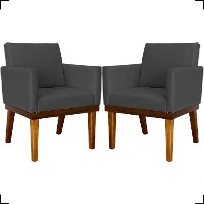 Kit 2 Poltronas Decorativa Para Sala Recepção Consultório Escritório Base Em Madeira Divine Suede