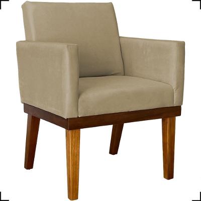Poltrona Decorativa Para Sala Recepção Consultório Escritório Base Em Madeira Divine Suede