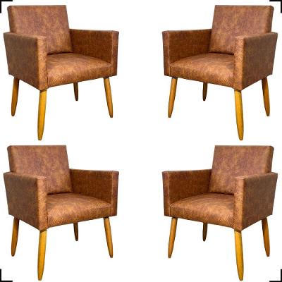 Kit 4 Poltronas Decorativa Para Sala Recepção Consultório Nina Corino Cores Pé Palito 30 Cm Castanho