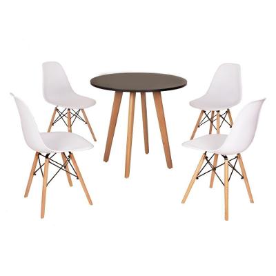 Mesa Laura 80cm Preta + 4 Cadeiras Eames Eiffel Branca