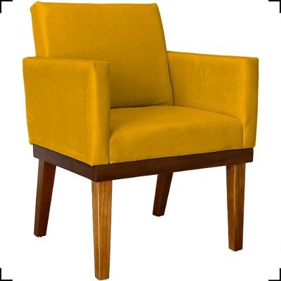 Poltrona Decorativa Para Sala Recepção Consultório Escritório Base Em Madeira Divine Suede