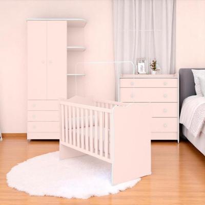Berço Doce Sonho Rosa Acetinado + Cômoda C/ Trocador + Guarda-roupa 2p Doce Sonho Acetinado