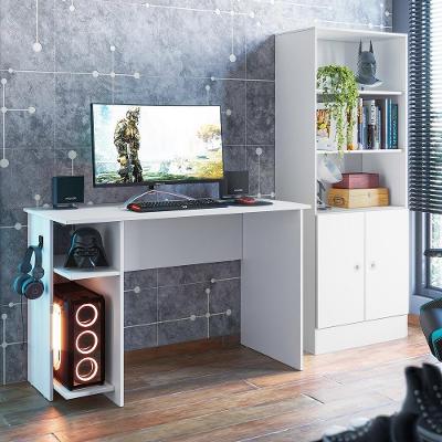 Mesa P/ Escritório E Gamer Branco/branco (3875.5) + Armario Gamer Branco/branco (4095.5)