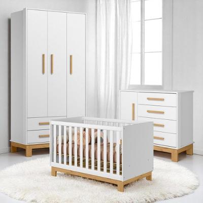 Conjunto Infantil Encanto Branco Acetinado: Berço Encanto Mini Cama + Cômoda Encanto + Guarda-roupa Encanto