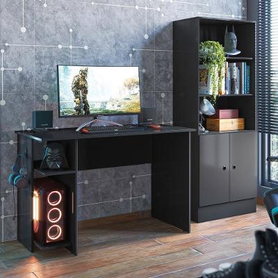 Mesa P/ Escritório E Gamer Preto Fosco (3875.37) + Armario Gamer Preto Fosco (4095.37)