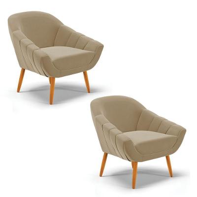 Kit 02 Poltronas Giovana Suede Marrrom Rato Pés Palito Castanho - Indo Decorar