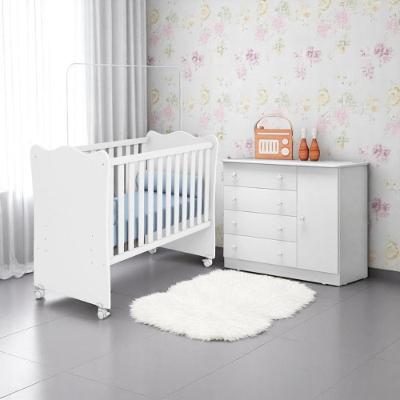Conjunto Infantil Doce Sonho Branco/branco: Berço Doce Sonho Kit Rodízios Cômoda Doce Sonho Guarda-roupa Doce Sonho