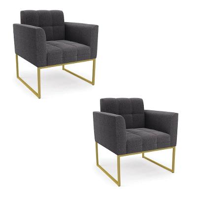 Poltrona Decorativa Industrial Dourado Kit 2 Elisa Bouclê D03 - D?rossi Cor Grafite