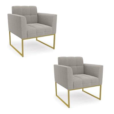 Poltrona Decorativa Industrial Dourado Kit 2 Elisa Bouclê D03 - D?rossi Cor Cinza