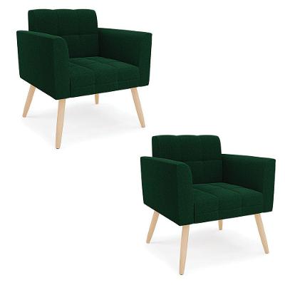 Poltrona Sala Estar Pé Palito Natural Kit 2 Elisa Bouclê D03 - D?rossi Cor Verde