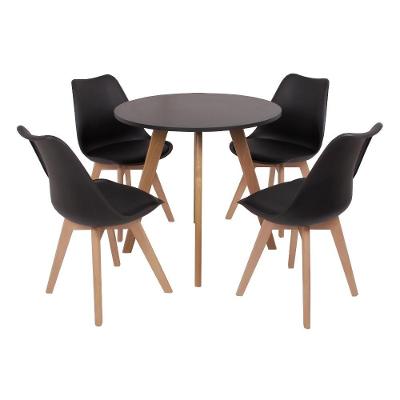 Mesa Laura 80cm Preta e 4 Cadeiras Leda Preta
