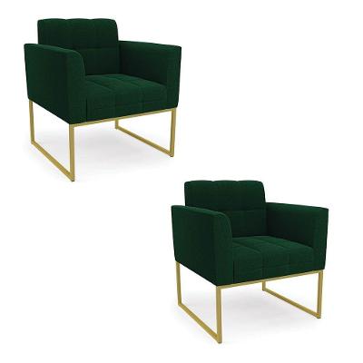 Poltrona Decorativa Industrial Dourado Kit 2 Elisa Bouclê D03 - D?rossi Cor Verde