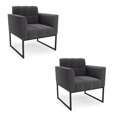 Poltrona Decorativa Industrial Preto Kit 2 Elisa Bouclê D03 - D?rossi Cor Grafite