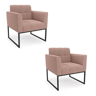 Poltrona Decorativa Industrial Preto Kit 2 Elisa Bouclê D03 - D?rossi Cor Rose