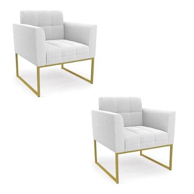 Poltrona Decorativa Industrial Dourado Kit 2 Elisa Bouclê D03 - D?rossi Cor Off White