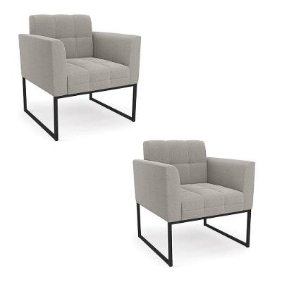 Poltrona Decorativa Industrial Preto Kit 2 Elisa Bouclê D03 - D?rossi Cor Cinza