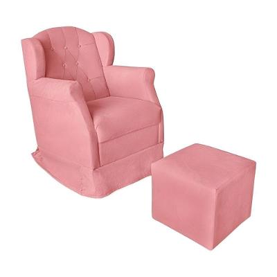 Kit Poltrona Amamentação Com Puff Confortável Serena Suede Rosê