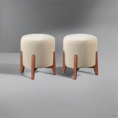 Kit 2 Puff Decorativo Para Sala Redondo Luxo Dallas Linho Marfim