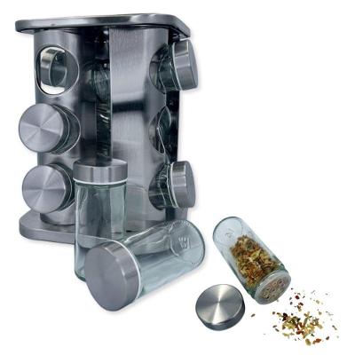 Porta Condimento Inox Com 12 Pote De Tempero Vidro Giratório