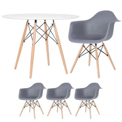 Mesa Redonda Eames 100 Cm Branco + 3 Cadeiras Eiffel Daw Cinza Escuro Cinza Escuro