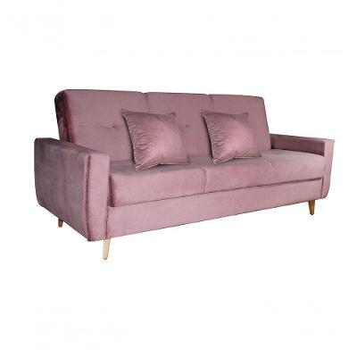 Sofá Cama Casal Reclinável Com Baú Pamela - Veludo Turkey Rose