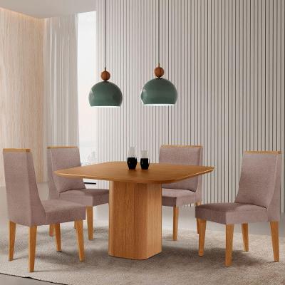 Mesa De Jantar Eloise 90cm Tampo Mdf Com 4 Cadeiras Moderna Linho Capuccino/naturale
