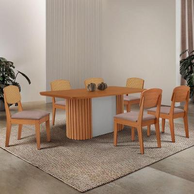 Mesa De Jantar Aspen 180cm Tampo Mdf Laminado Copper Premium Linho Capuccino /naturale /off White