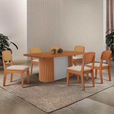 Mesa De Jantar Aspen 180cm Tampo Mdf Laminado Copper Premium Veludo Creme/naturale/off White