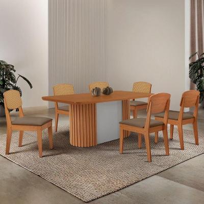 Mesa De Jantar Aspen 180cm Tampo Mdf Laminado Copper Premium Veludo Capuccino/naturale/off White