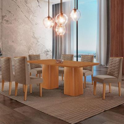 Mesa De Jantar Eloise 180cm Tampo Mdf 6 Cadeiras Moderna Veludo Capuccino/naturalle
