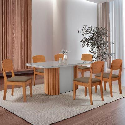 Mesa De Jantar Aspen 180cm Tampo Mdf Vidro 6 Cadeiras Copper Veludo Capuccino/nat/off/serig. Off