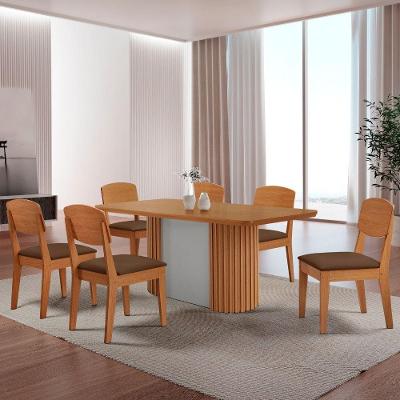 Mesa De Jantar Aspen Cooper 180cm Tampo Mdf Laminado Veludo Marrom/naturale/off White