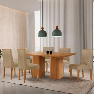Mesa De Jantar Eloise 180cm Tampo Mdf 6 Cadeiras Lisboa Turim 07/naturale
