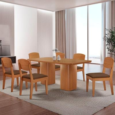 Mesa De Jantar Eloise 180cm Tampo Mdf 6 Cadeiras Moderna Veludo Marrom/naturalle