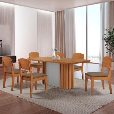 Mesa De Jantar Aspen Cooper 180cm Tampo Mdf Laminado Veludo Capuccino/naturale/off White