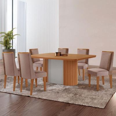 Mesa De Jantar Aspen 180 Tampo Mdf Laminado 6 Cadeiras Diane Linho Capuccino/tork/nat/off/nat/nat