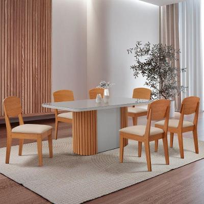 Mesa De Jantar Aspen 180cm Tampo Mdf Vidro 6 Cadeiras Copper Veludo Creme /nat/off/serig. Off