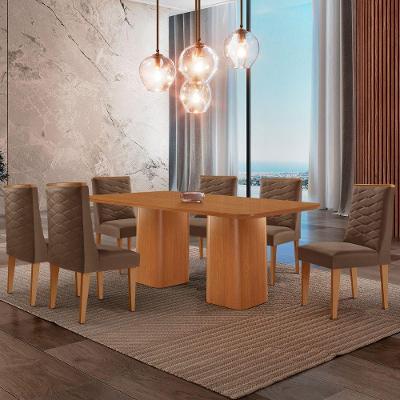 Mesa De Jantar Eloise 180cm Tampo Mdf 6 Cadeiras Moderna Veludo Marrom/naturalle