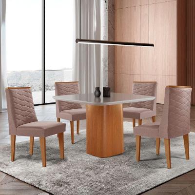 Mesa De Jantar Eloise 90cm Tampo Mdf 4 Cadeiras Moderna Linho Capuccino/nat/off/serig. Off